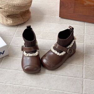 Brown Kids Shoes with Buckle Detail